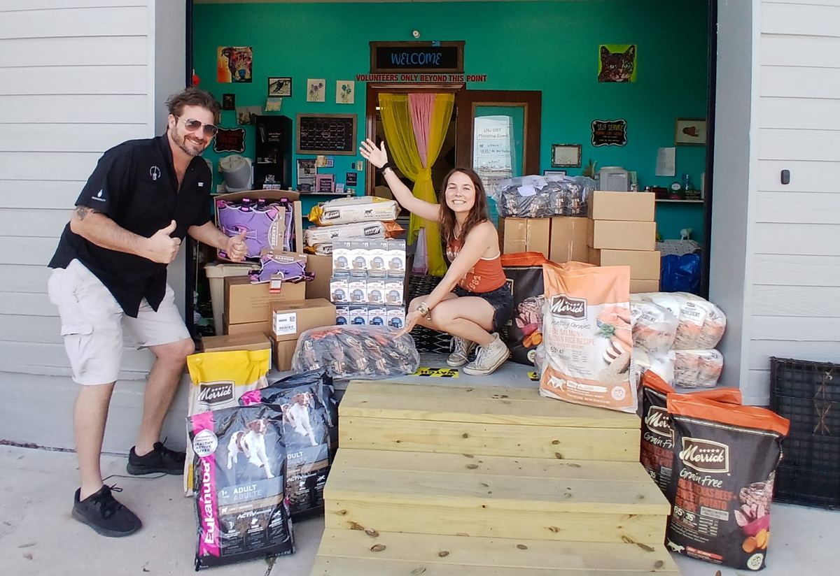 The pantry storefront stacked with donated pet food