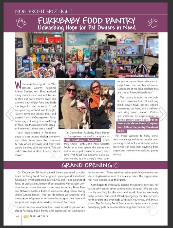 Georgetown View newsletter clipping: Furrbaby Food Pantry, Unleashing Hope for Pet Owners in Need